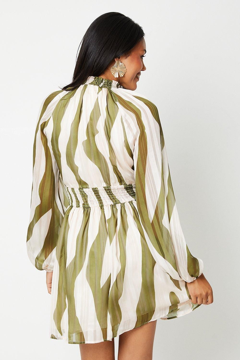 Coast Printed High Neck Blouson Sleeve Mini Dress Olive image 3