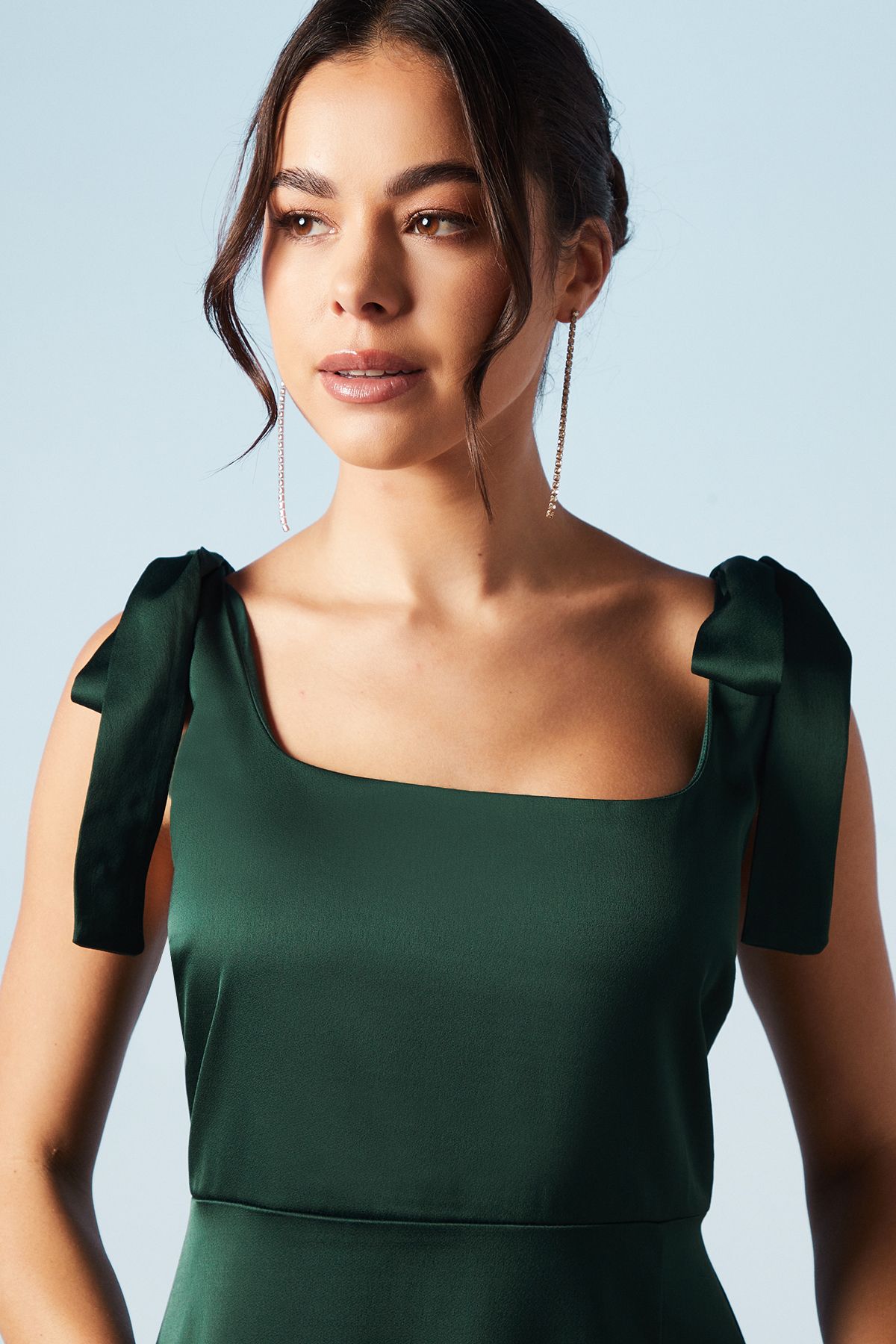 Oasis Oasis by Coast Satin Tie Shoulder Midi Bridesmaid Dress Emerald image 2