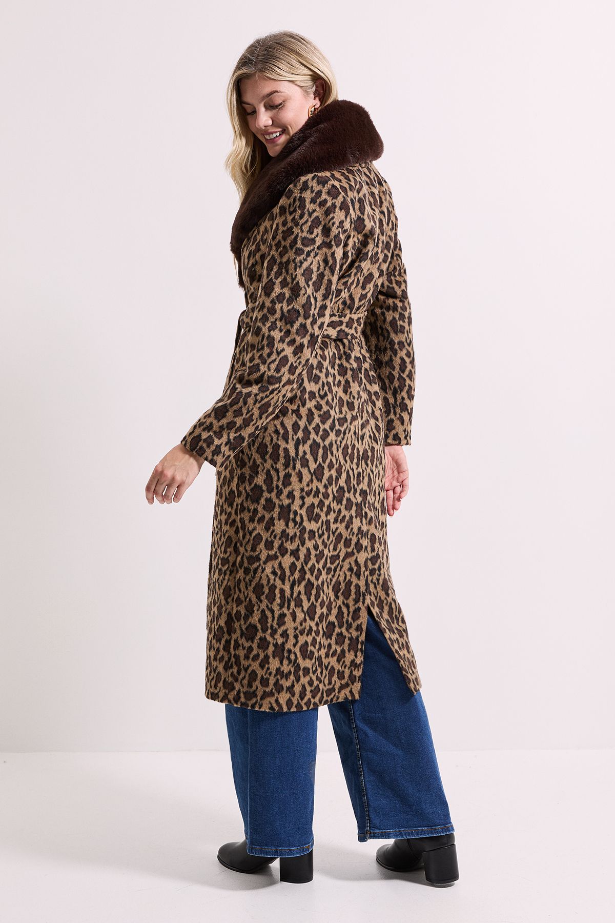 Dorothy Perkins Animal Printed Belted Coat Brown image 5
