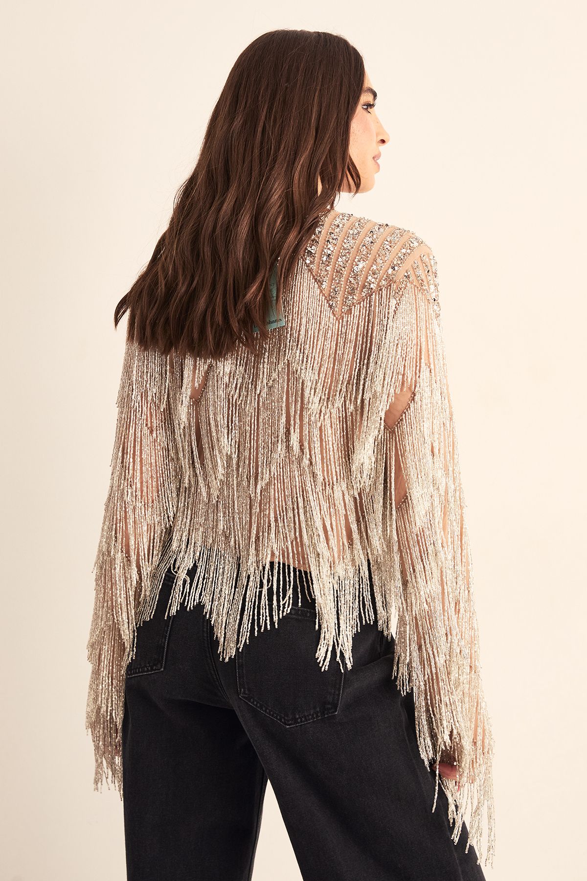 NastyGal Hand Embellished Tassel Zig Zag Jacket Silver image 4