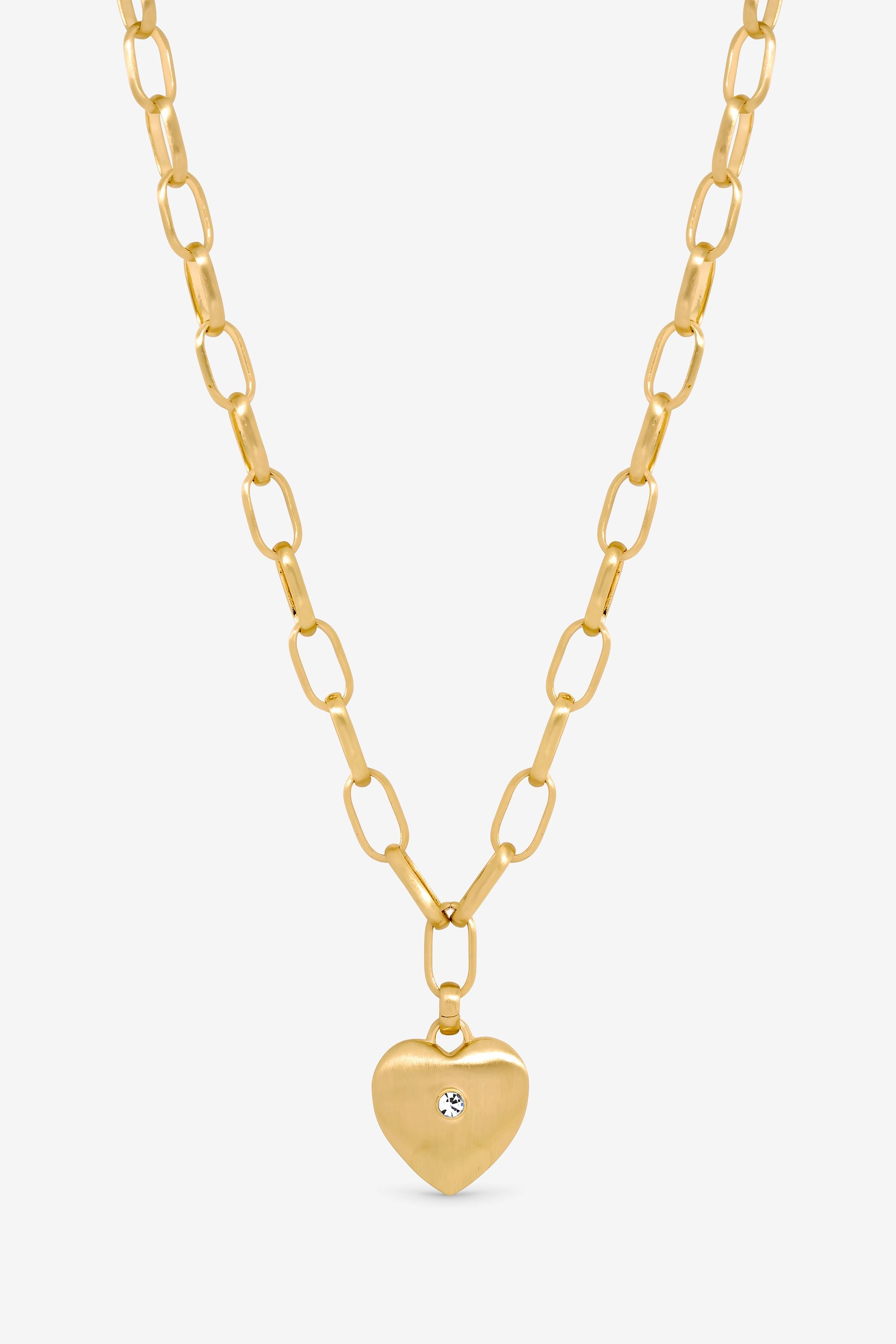 Inicio Gold Plated Brushed Heart and Crystal Pendant Necklace - Gift Pouch image 1