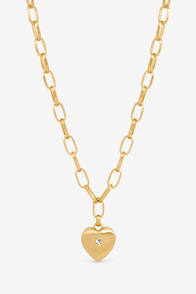 Inicio Gold Plated Brushed Heart and Crystal Pendant Necklace - Gift Pouch