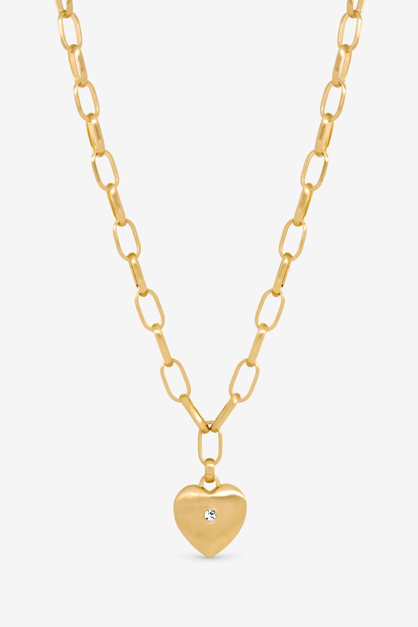 Inicio Gold Plated Brushed Heart and Crystal Pendant Necklace - Gift Pouch