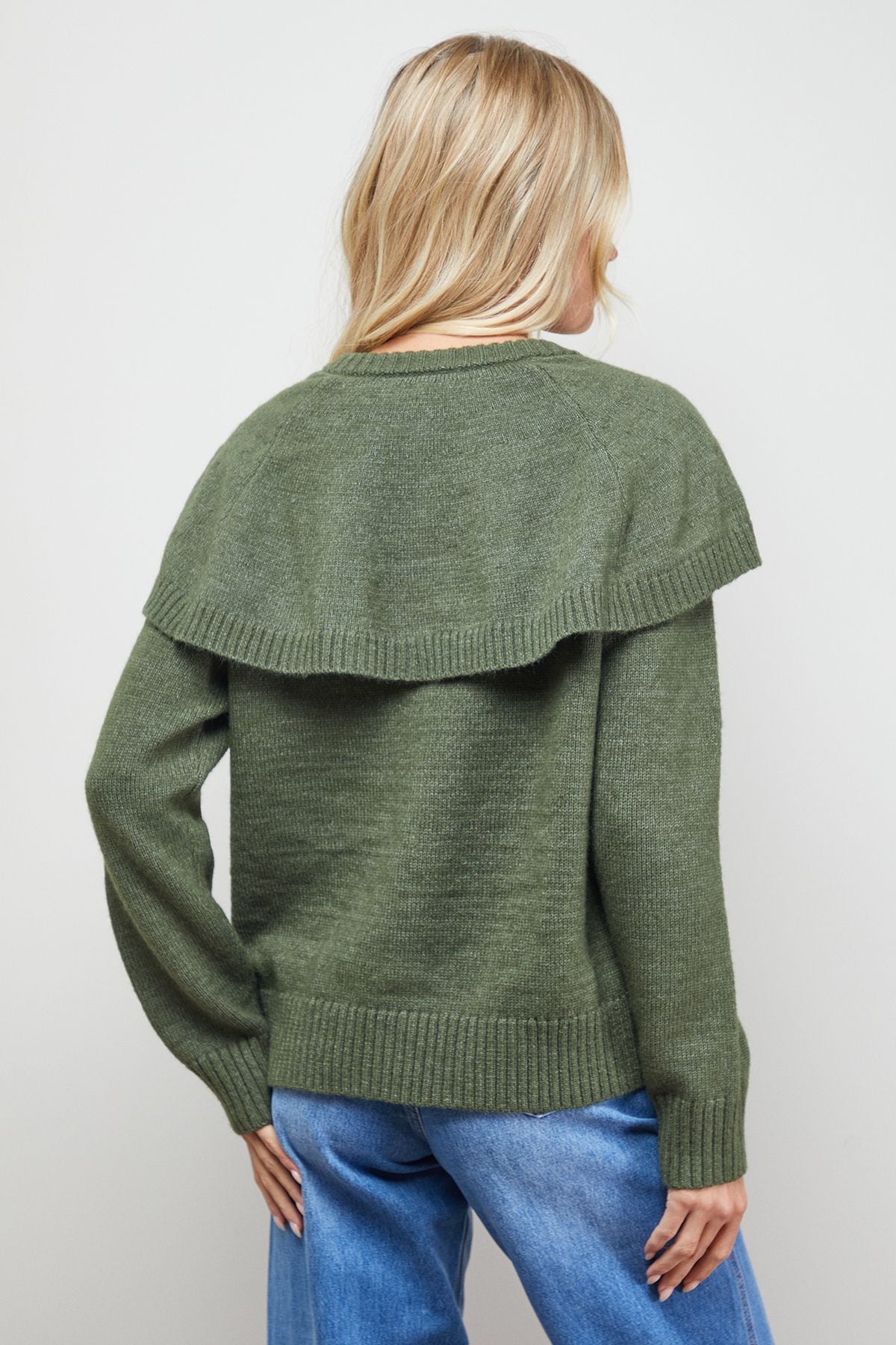 Oasis Cape Detail Button Down Crew Neck Cardigan Khaki image 3