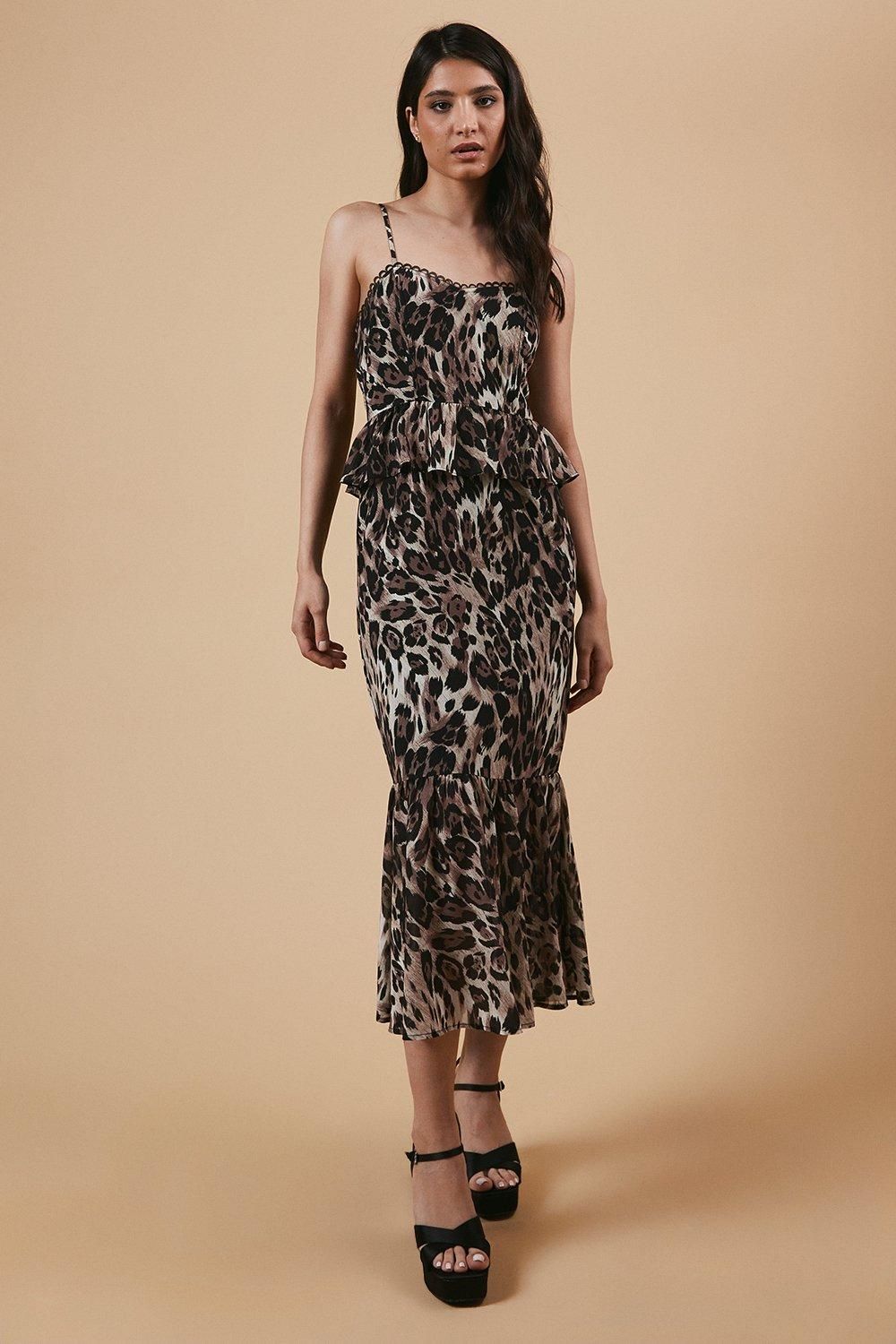Oasis Occasion Leopard Peplum Midaxi Dress Black image 2