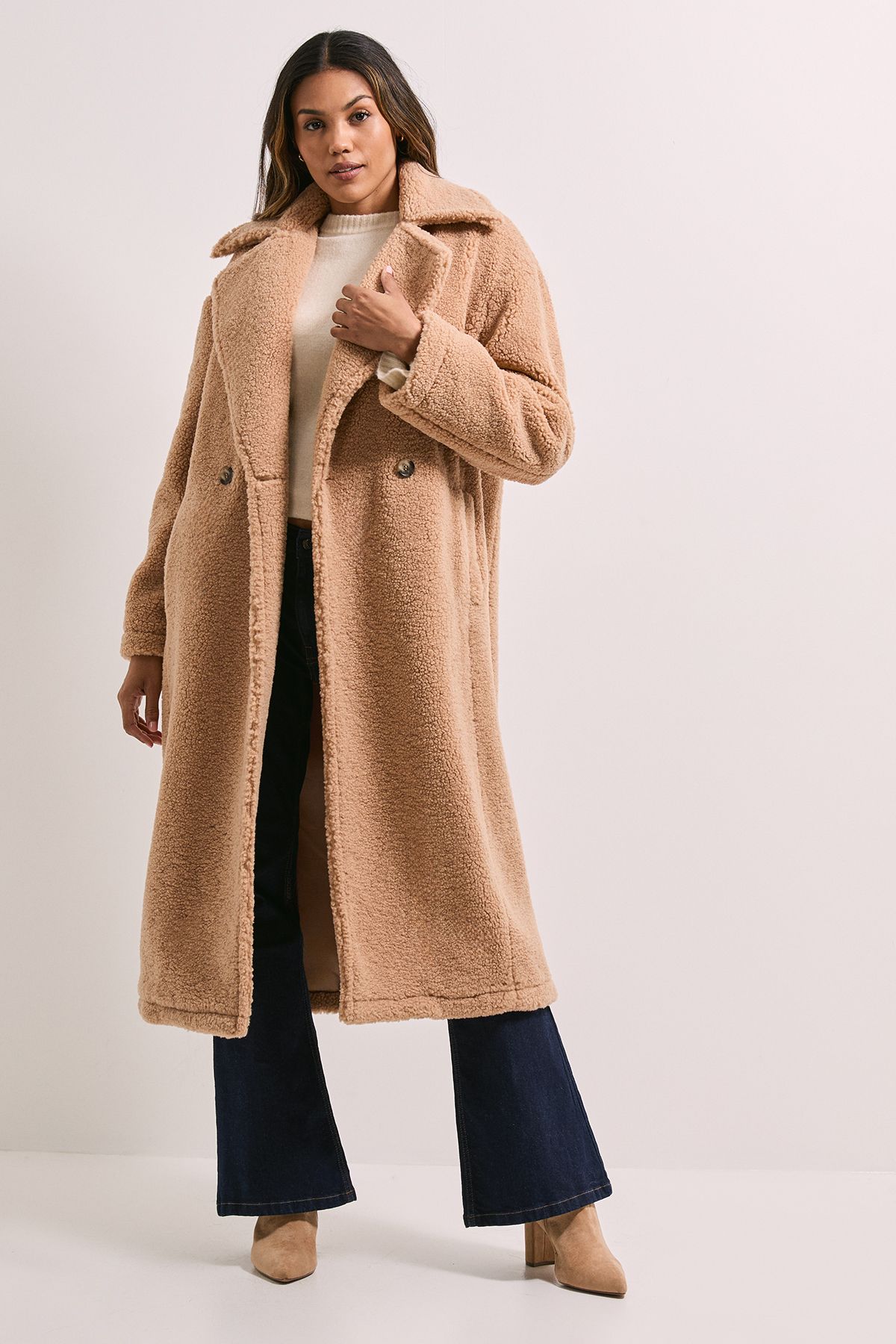 Dorothy Perkins Cosy Teddy Oversized Coat Mocha image 1