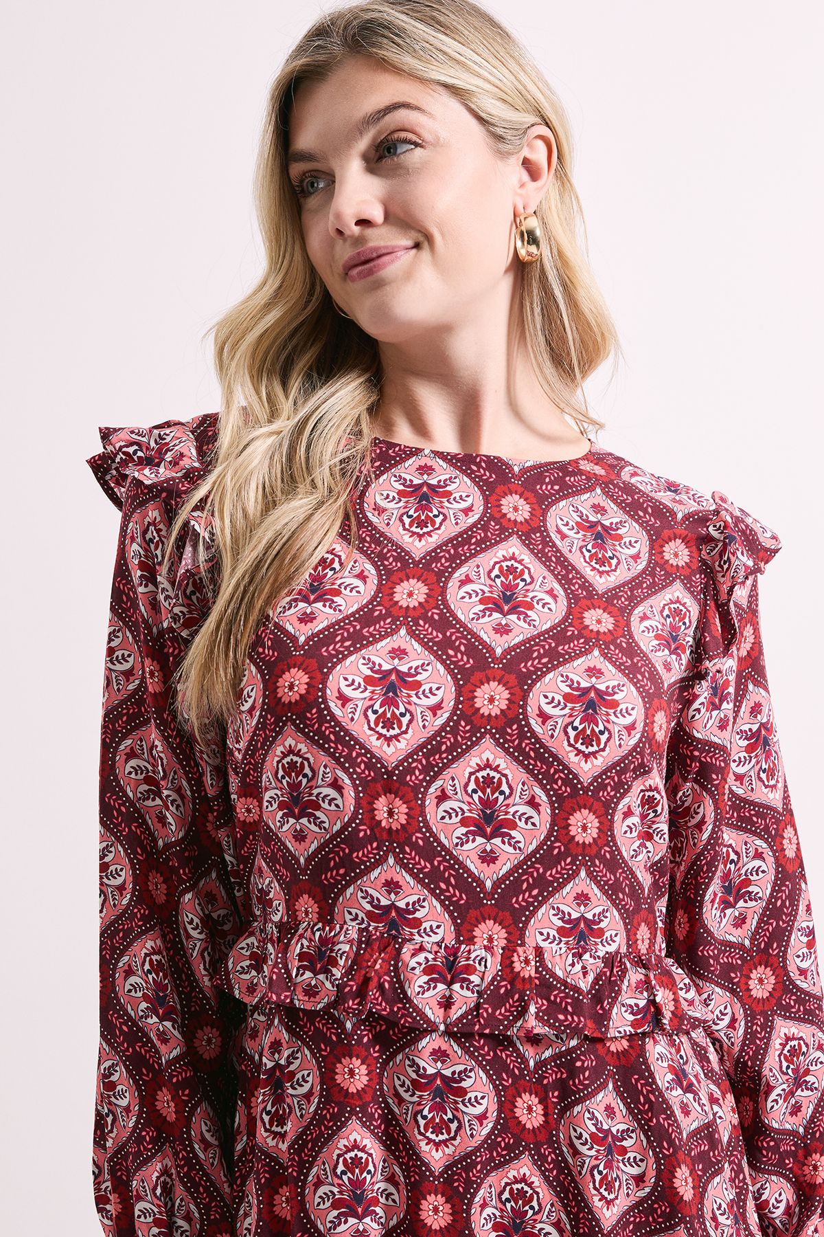 Dorothy Perkins Frill Detail Long Sleeve Midi Dress Multi image 3