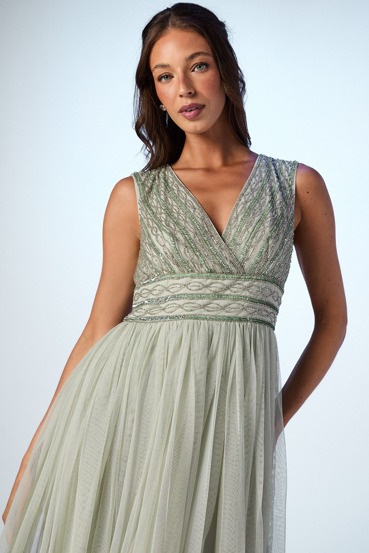 Coast Beaded Sleeveless Maxi Bridesmaid Dress Sage image 4