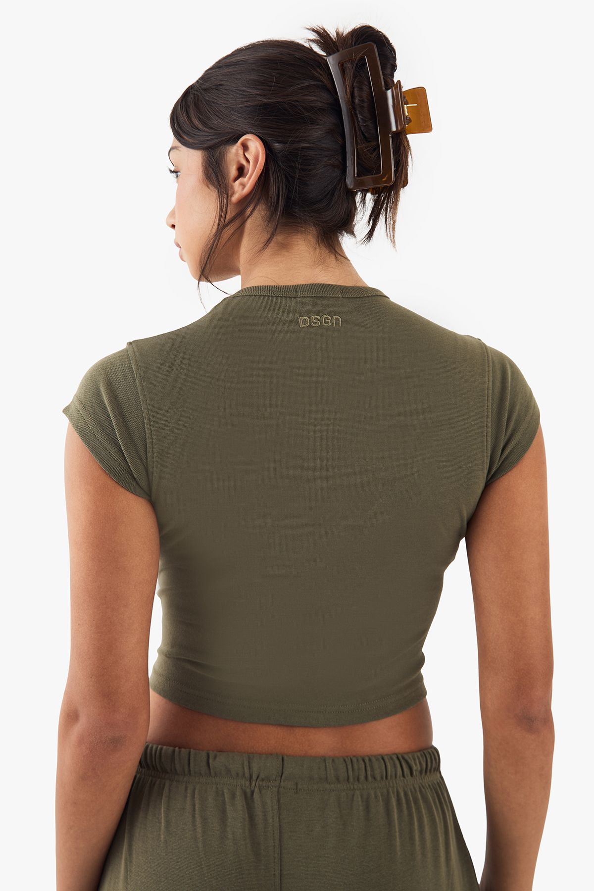 DSGN Studio DSGN Studio Embroidered Short Sleeve Top Washed Khaki image 2