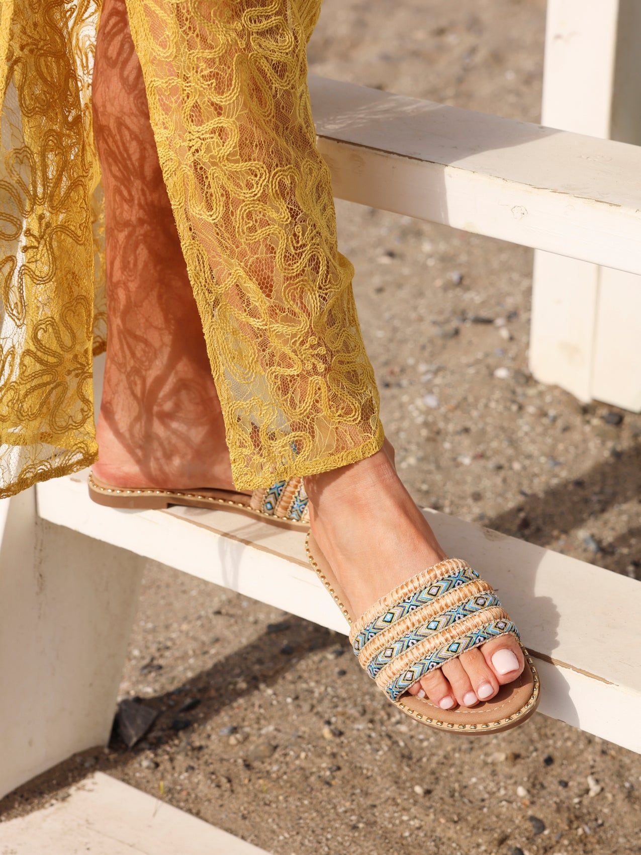 Linzi Mariana Blue Bohemian Inspired Flat Slider Sandal image 2