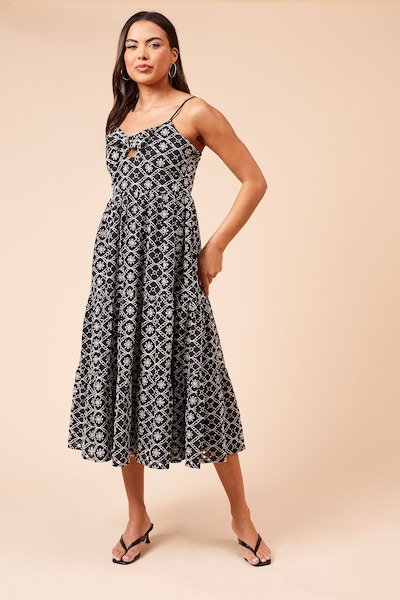 Dorothy Perkins Tie Front Broderie Midi Dress Black