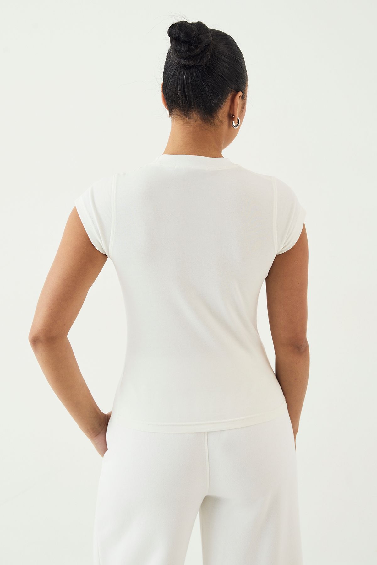 DSGN Studio DSGN Studio Collegiate Printed Fitted Short Sleeve Top Cream image 2