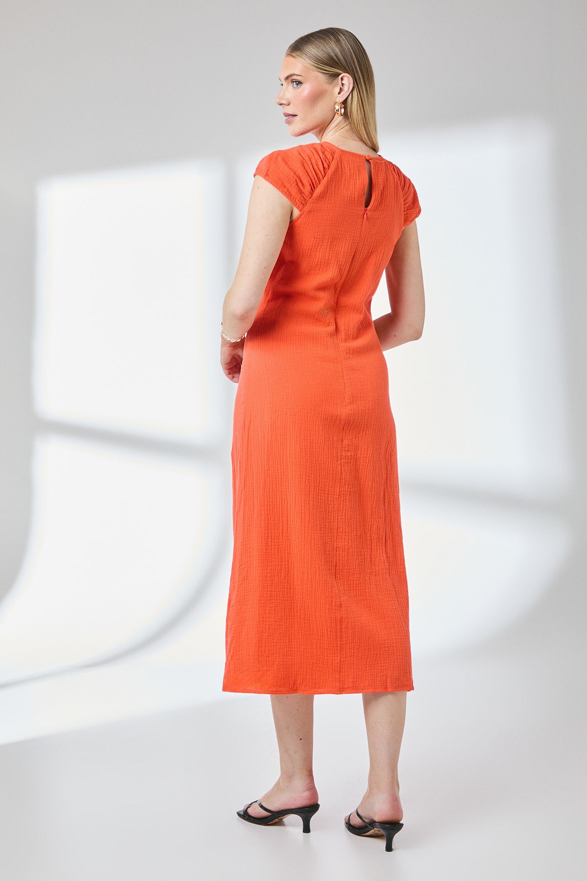 Principles Orange Short Sleeve Gauze Column Midi Dress Orange image 4