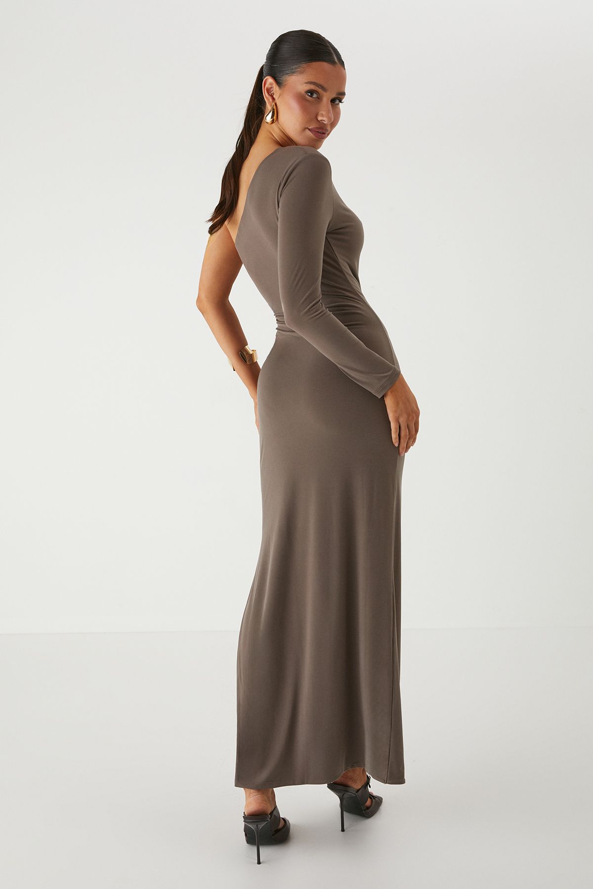 MissPap One Shoulder Cut Out Midi Dress Khaki image 3