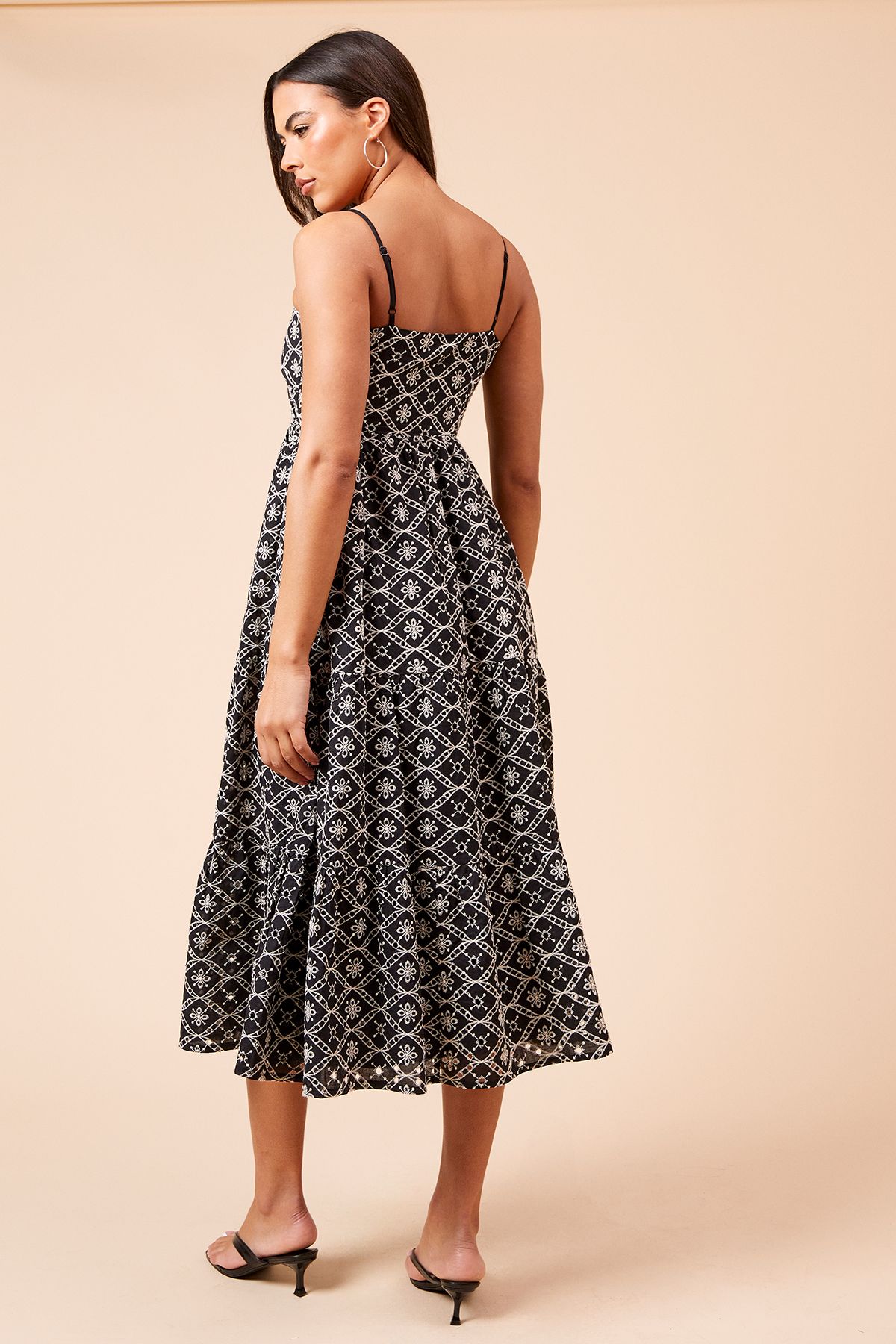 Dorothy Perkins Tie Front Broderie Midi Dress Black image 3