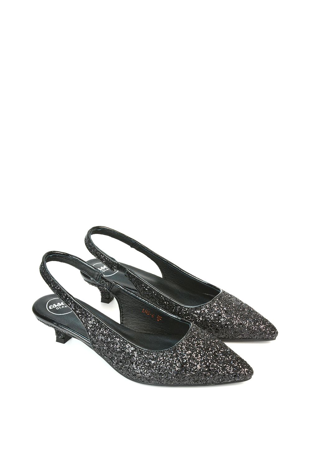 XY London 'Gerri' Pointed Toe Glitter Slingback Kitten Heel Court Shoes image 6