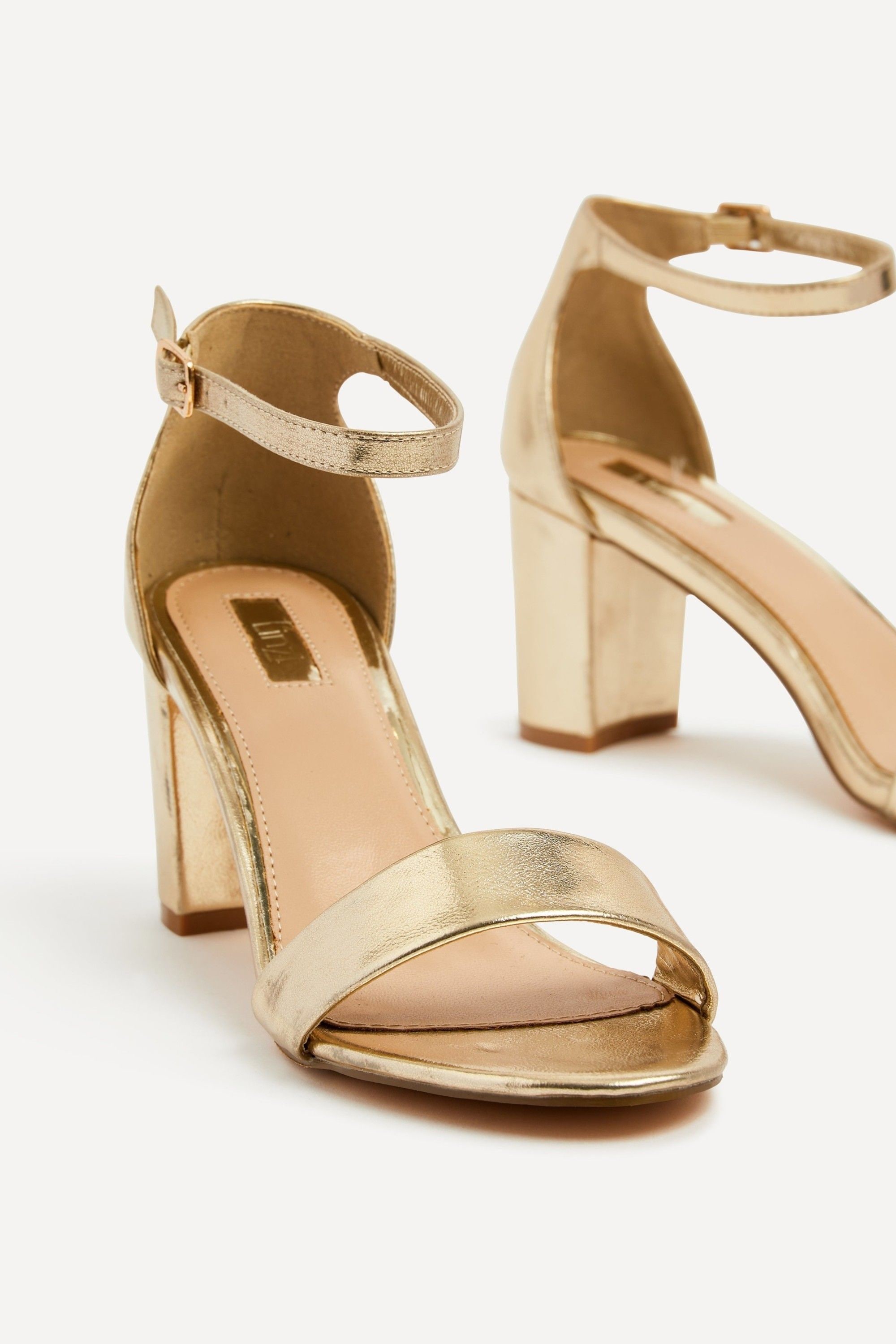 Linzi Frankie Gold Faux Leather Barely There Closed Back Block Heeled Sandal image 4