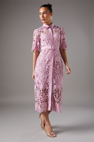 Coast Lace Shirt Dress With Short Sleeves Lilac