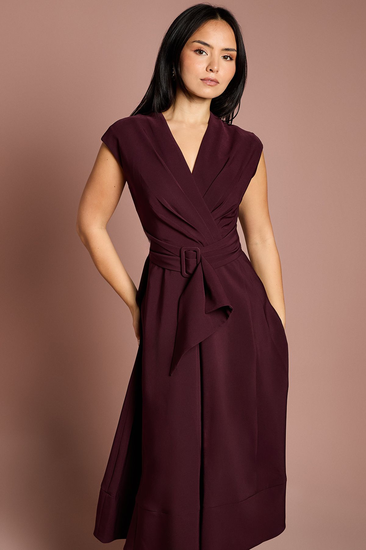 Coast Petite Belted Crepe Dress Chocolate image 2