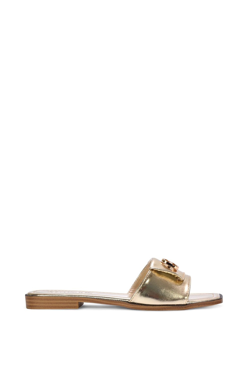 XY London 'Leigh' Open Toe Foldover Buckle Slip On Flat Slider Mules image 1