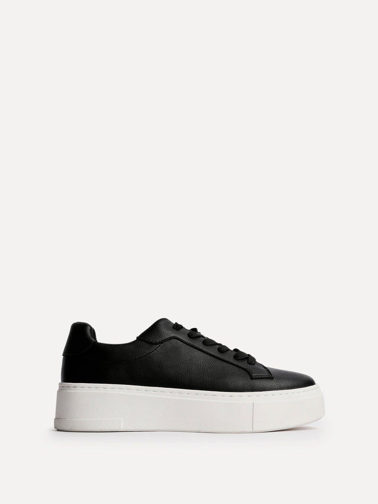 Linzi Jersey Black Faux Leather Lace Up Flatform Trainers image 1