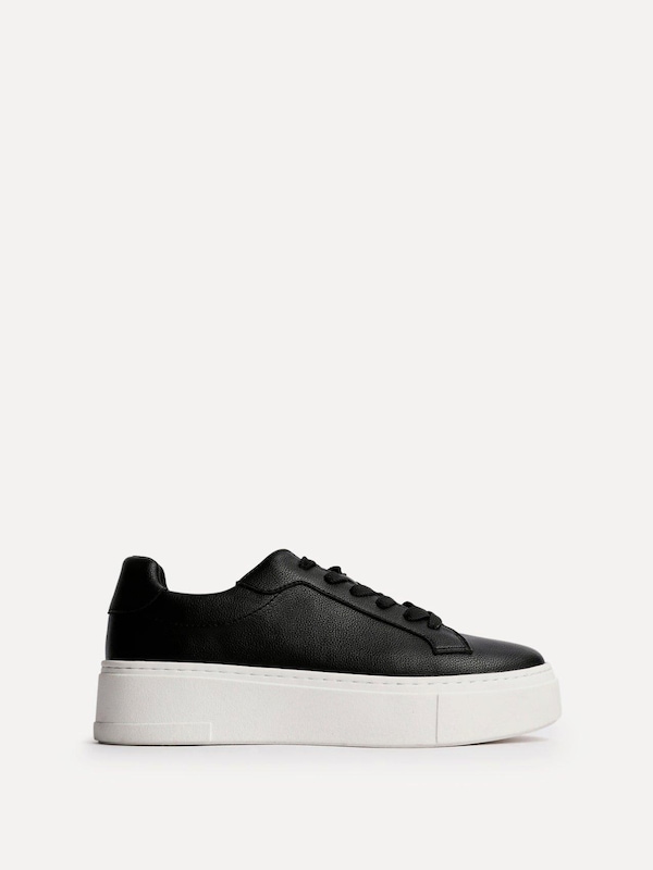 Linzi Jersey Black Faux Leather Lace Up Flatform Trainers