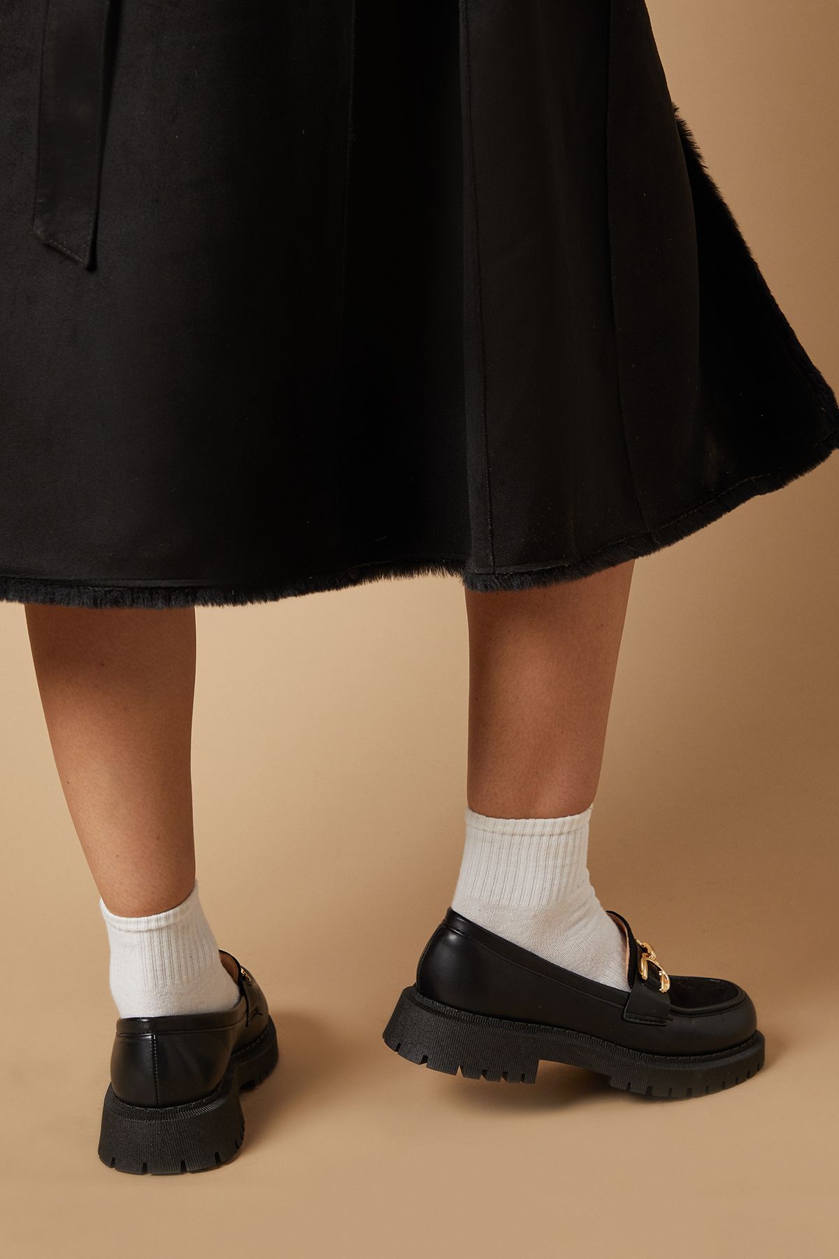 Oasis Bess Mixed Material Snaffle Detail Chunky Loafers Black image 3