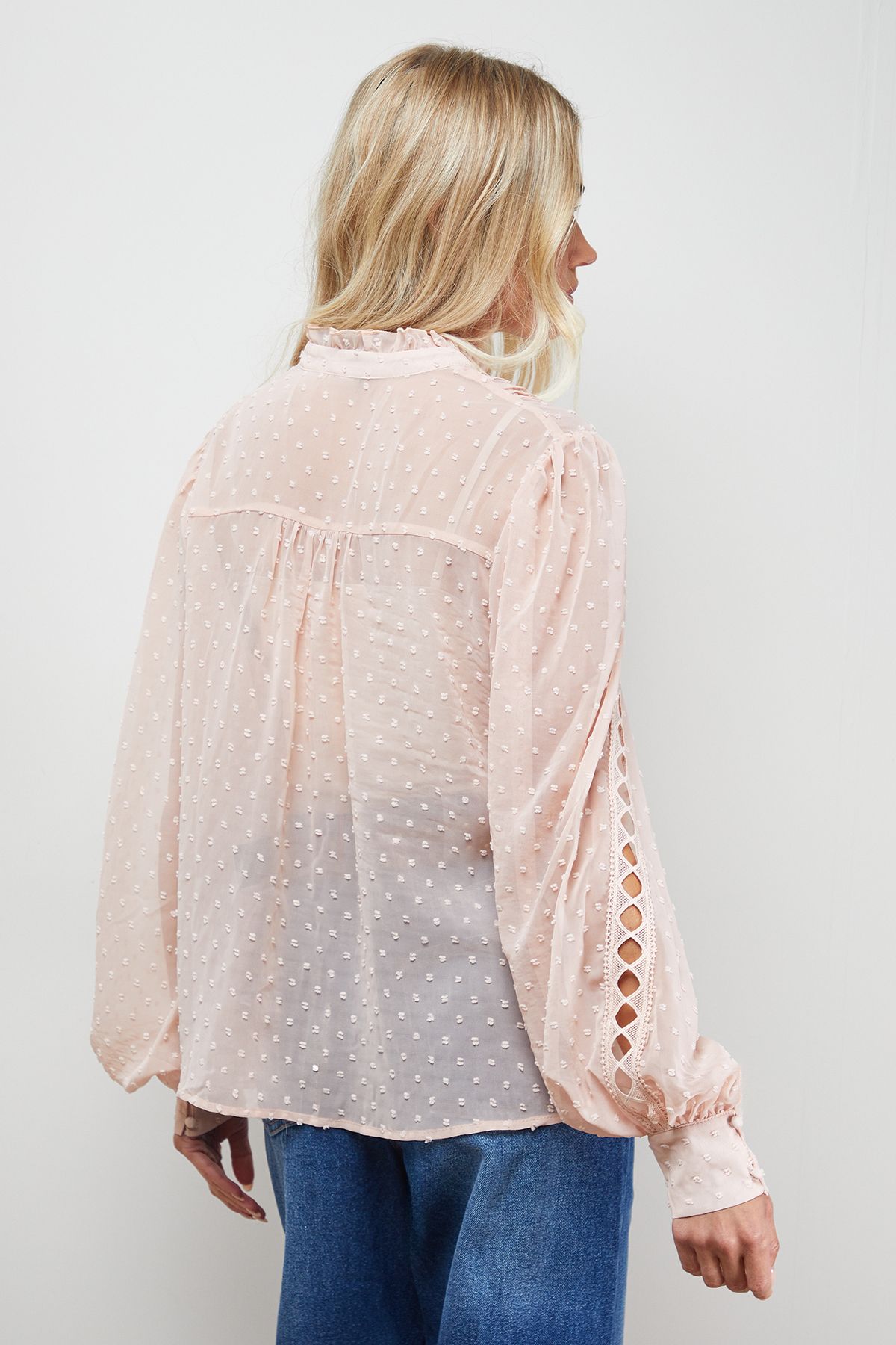 Oasis Dobby Chiffon Trim Detail Button Down Blouse Rose image 3