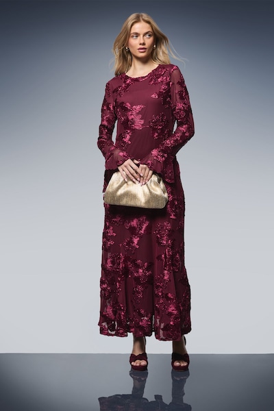 Oasis Textured Floral Detail Midi Dress Berry