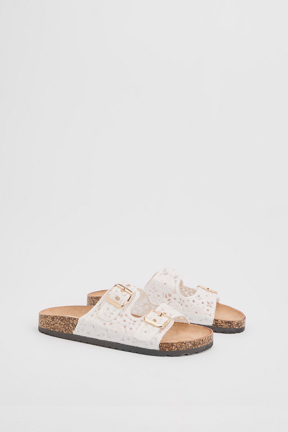 Oasis Lorleese Lace Double Boucle Footbed Sandals White