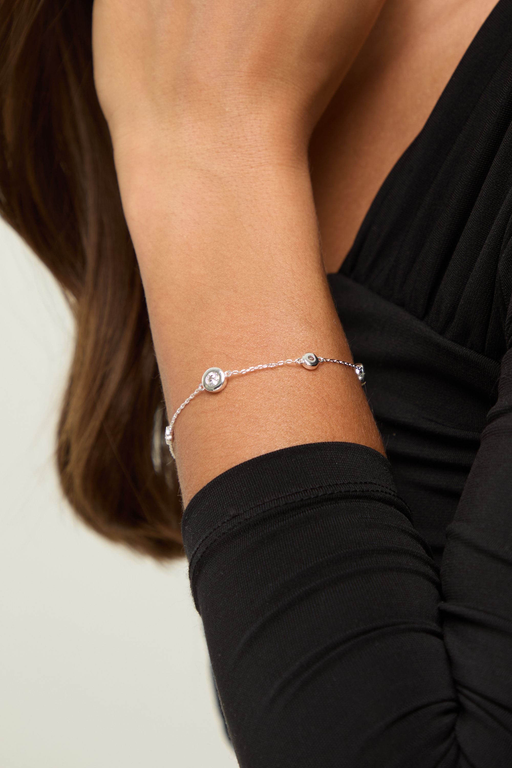 Jon Richard Silver Plated and Cubic Zirconia Besel Station Bracelet image 2