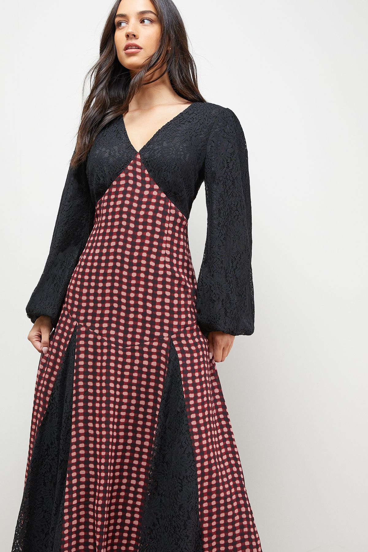 Oasis Check Contrast Panel Midaxi Dress Red image 6
