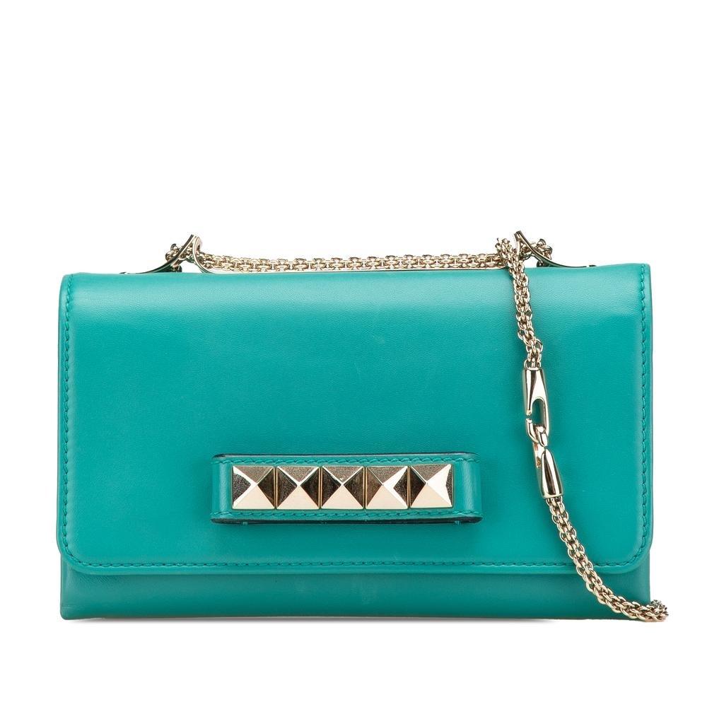 Valentino Preloved Rockstud Chain Wallet Wo - Blue Crossbody Bags