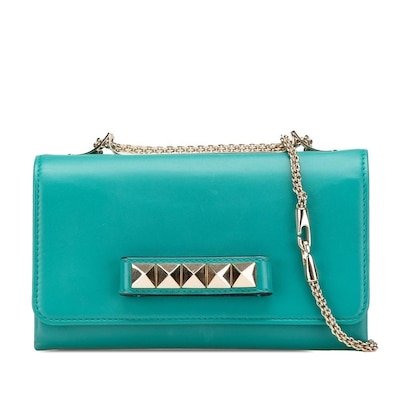 Valentino Preloved Rockstud Chain Wallet Wo - Blue Crossbody Bags