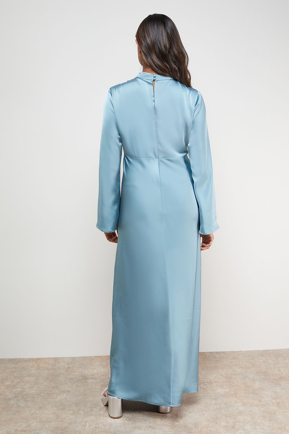 Oasis Satin Cut Out Flare Sleeve Bias Midi Dress Powder Blue image 3