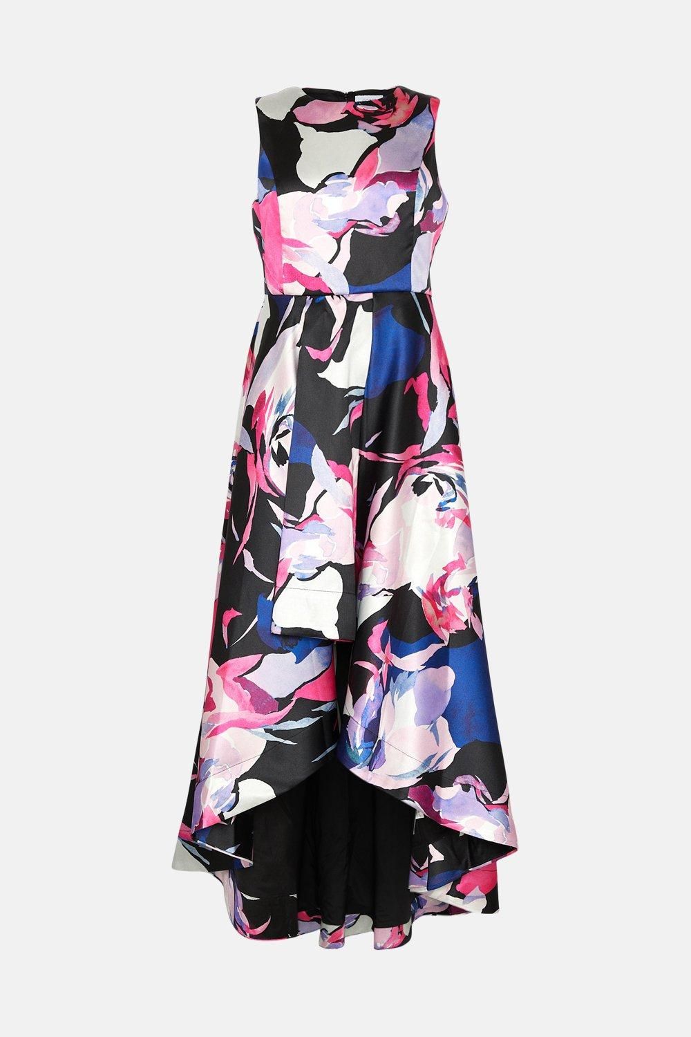 Coast High Low Structured Twill Printed Midi Dress Purple image 4