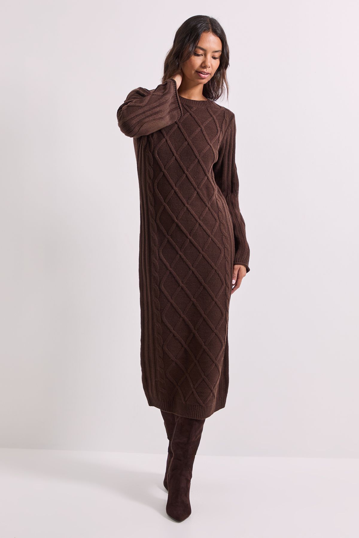 Dorothy Perkins Cable Detail Midi Dress Chocolate image 1
