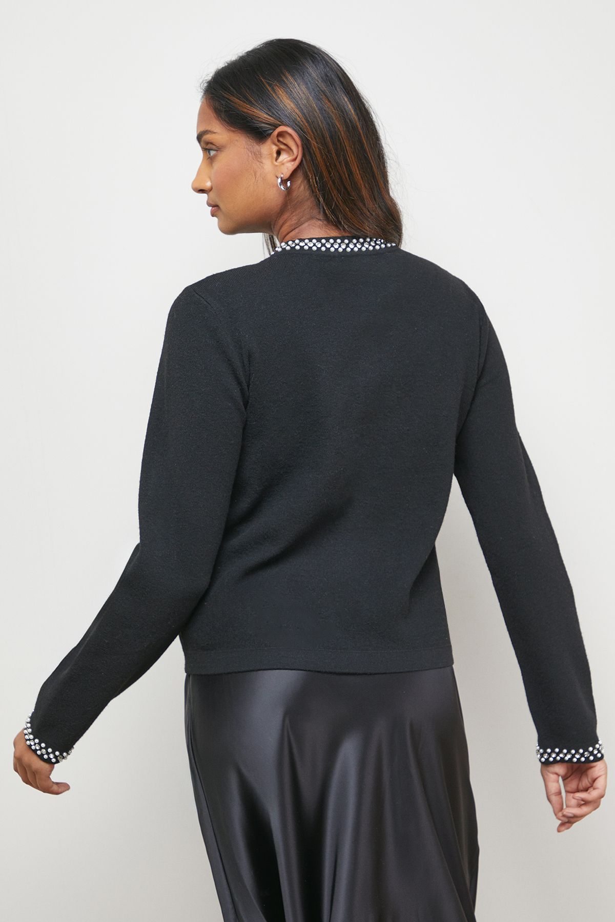 Oasis Pearl Detail Cardigan Black image 3