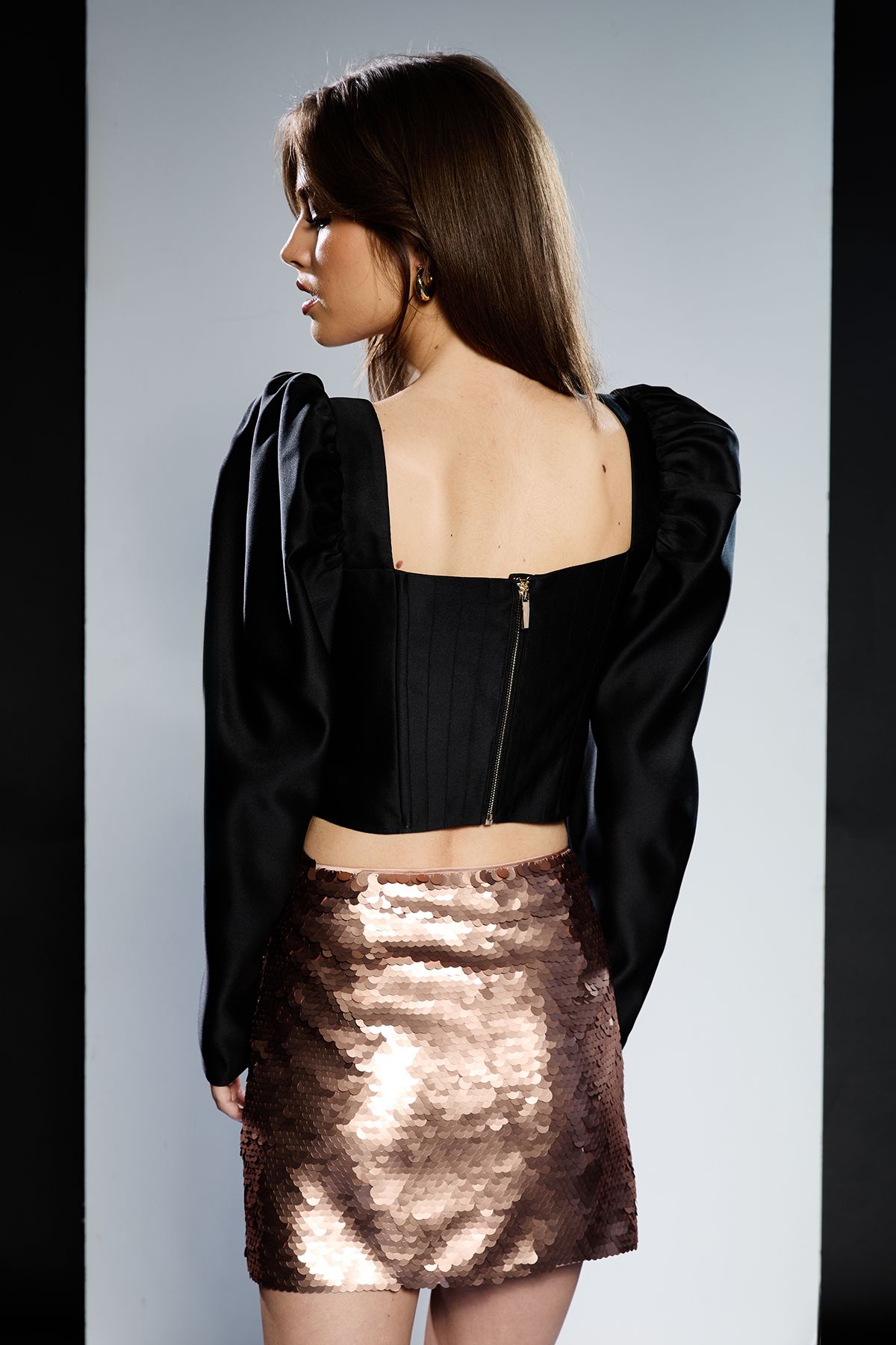 RUNWAY 1.8.1.8 Runway 1.8.18 Pleated Long Sleeve Corset Black image 3