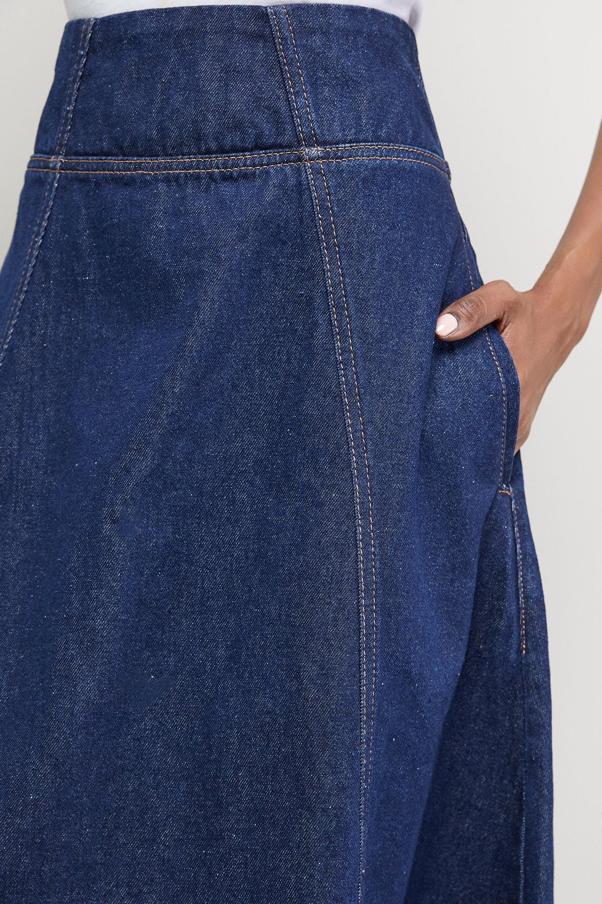 Warehouse Denim Bubble Midi Skirt Dropped Waist Co-ord Indigo image 4