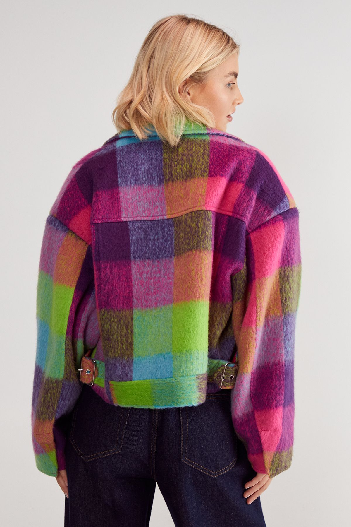 NastyGal Check Wool Blend Trucker Multi image 4