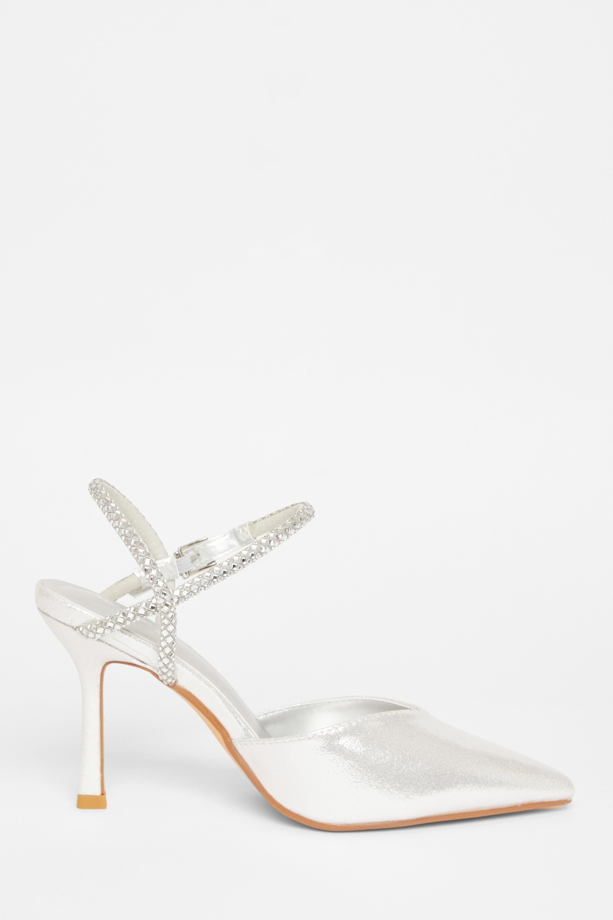 Quiz Silver Diamante Strap Court Heels image 5