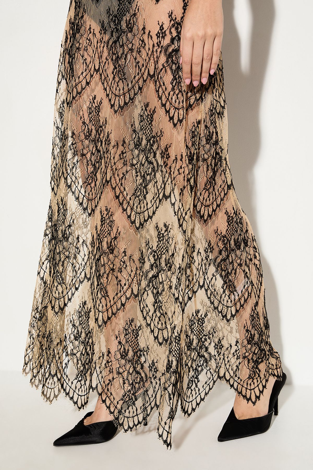 MissPap Premium Sheer Lace Maxi Dress Nude image 4