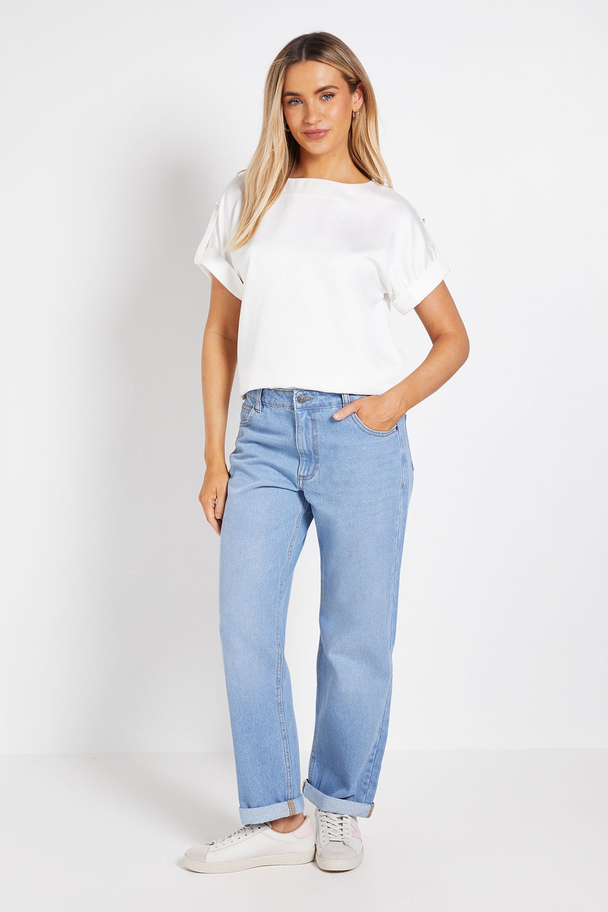 Dorothy Perkins Boyfriends Ankle Grazer Fold Up Jeans Light Wash image 1