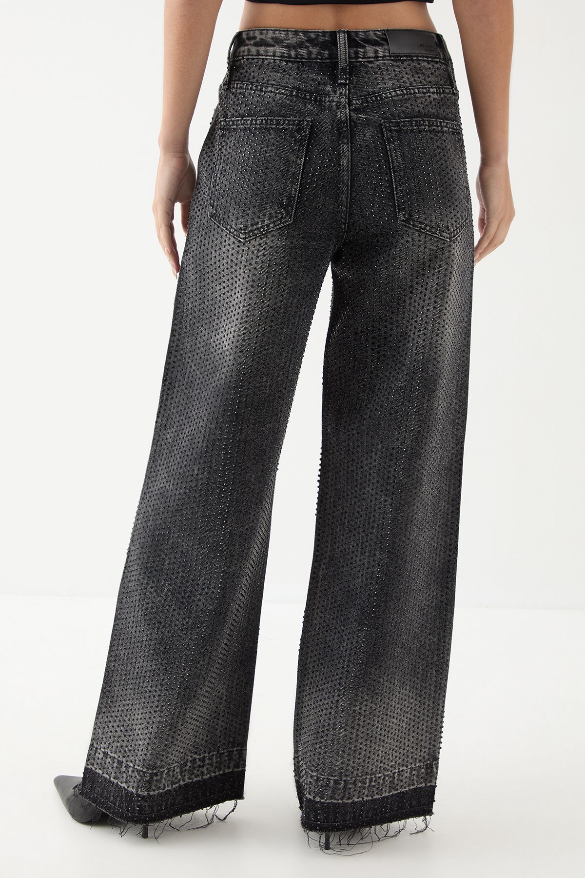 MissPap Diamante Embellished Straight Leg Jeans Washed Black image 3