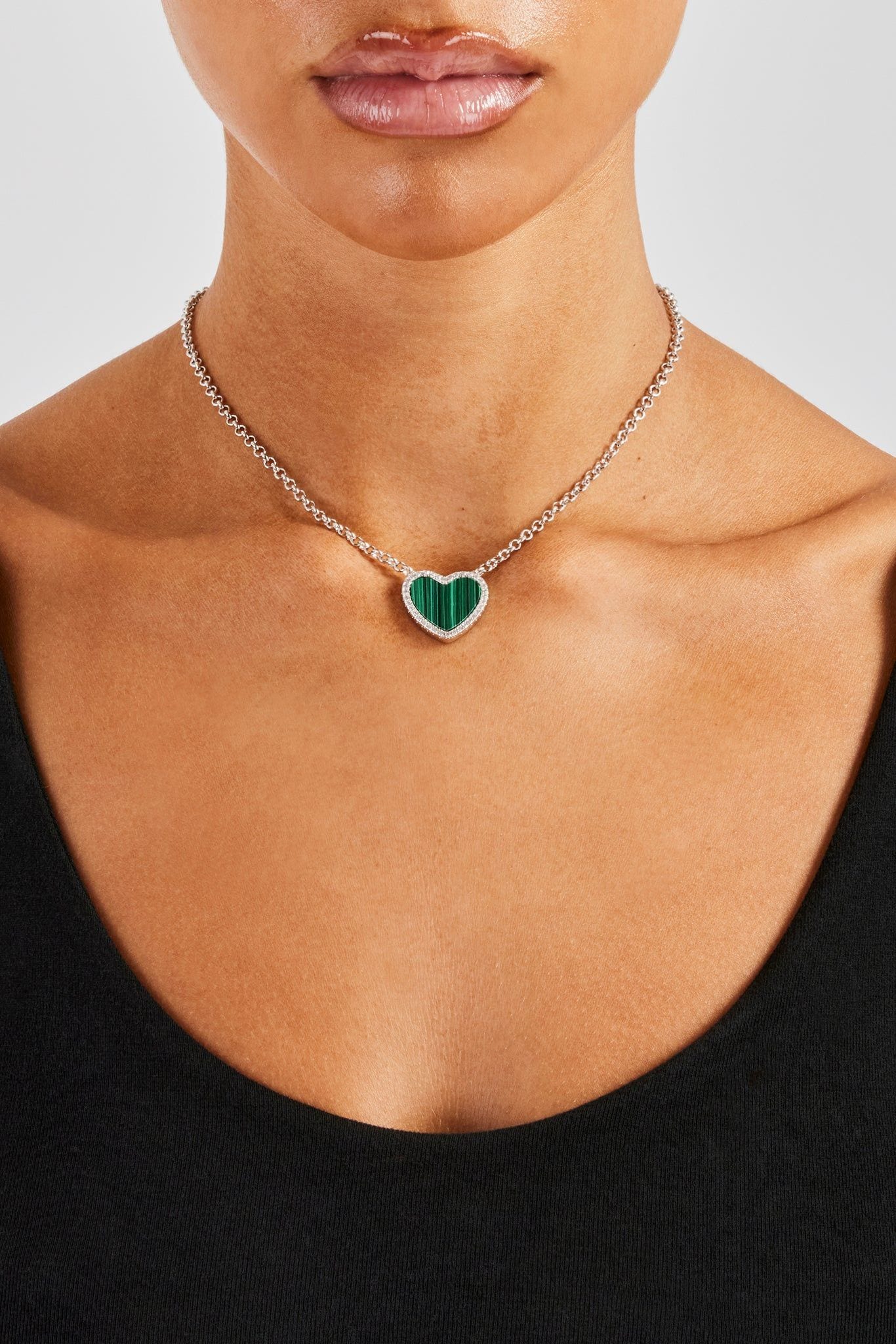 Cernucci Green Malachite Heart Necklace - White image 2