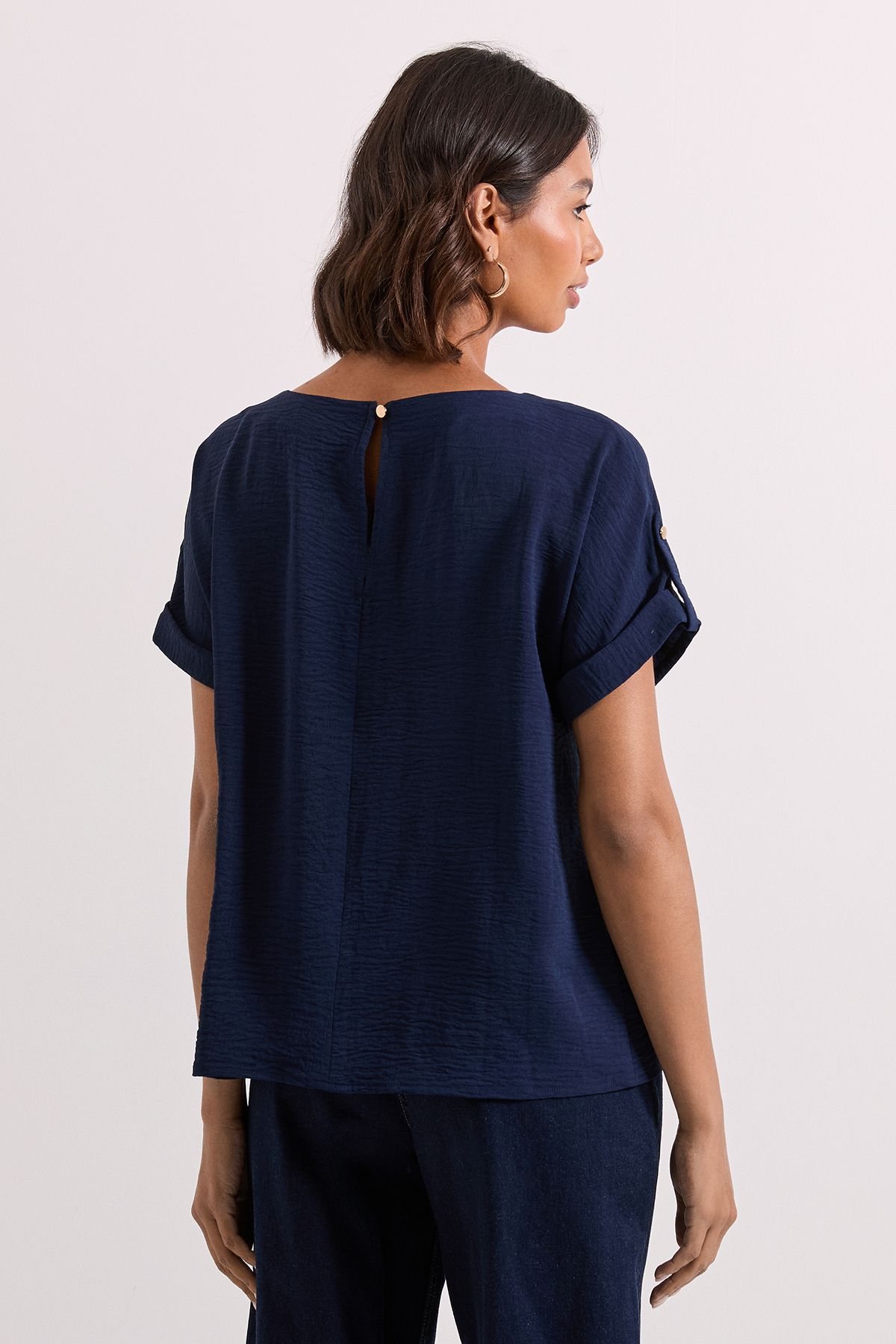 Dorothy Perkins Roll Sleeve Blouse Navy image 3
