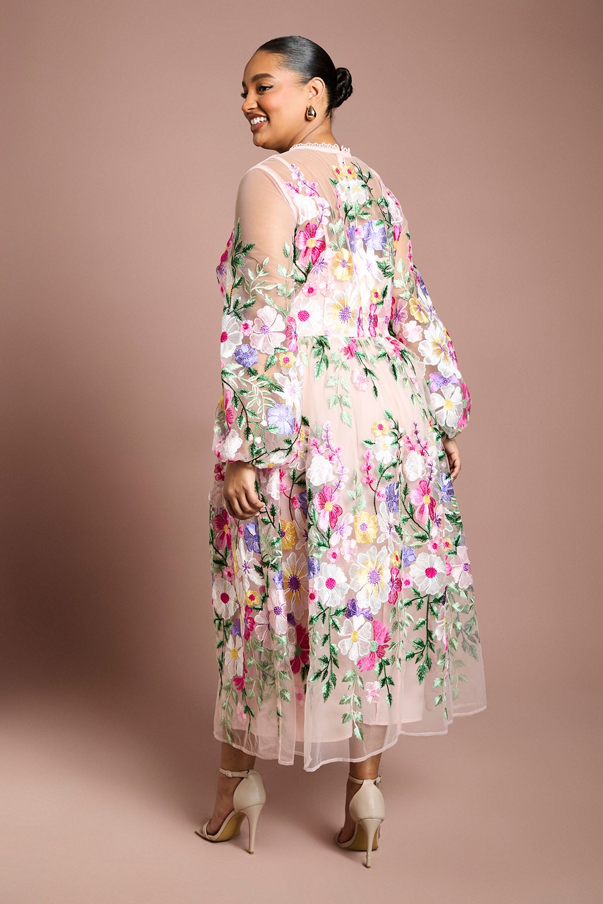 Coast Plus Muse Long Sleeve Embroidered Maxi Dress Peach image 3