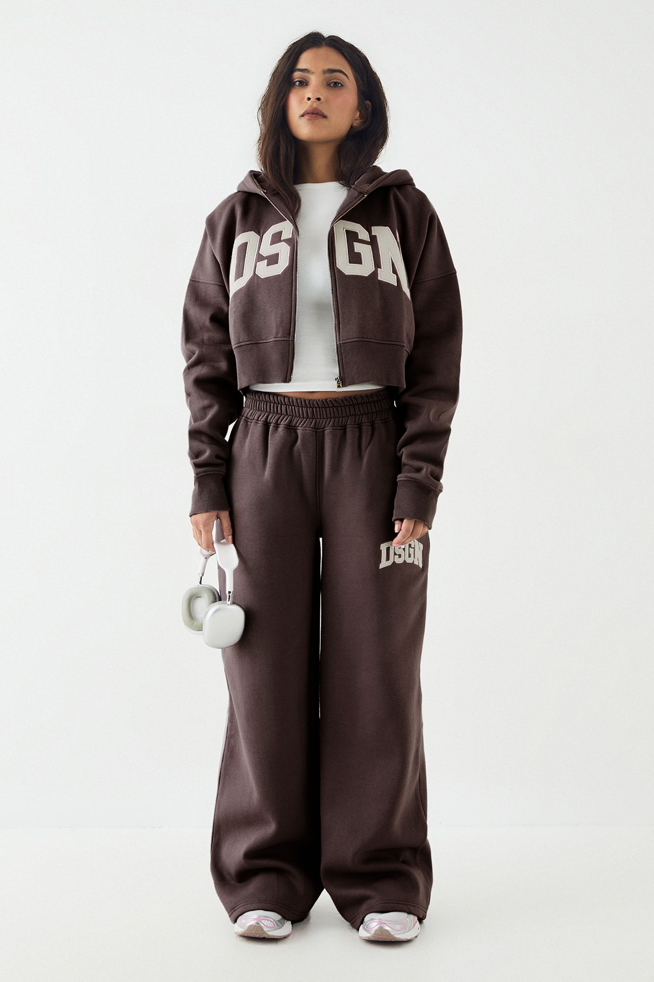 DSGN Studio DSGN Studio Cord Applique Zip Through Bomber Sweatshirt Dark Chocolate image 5