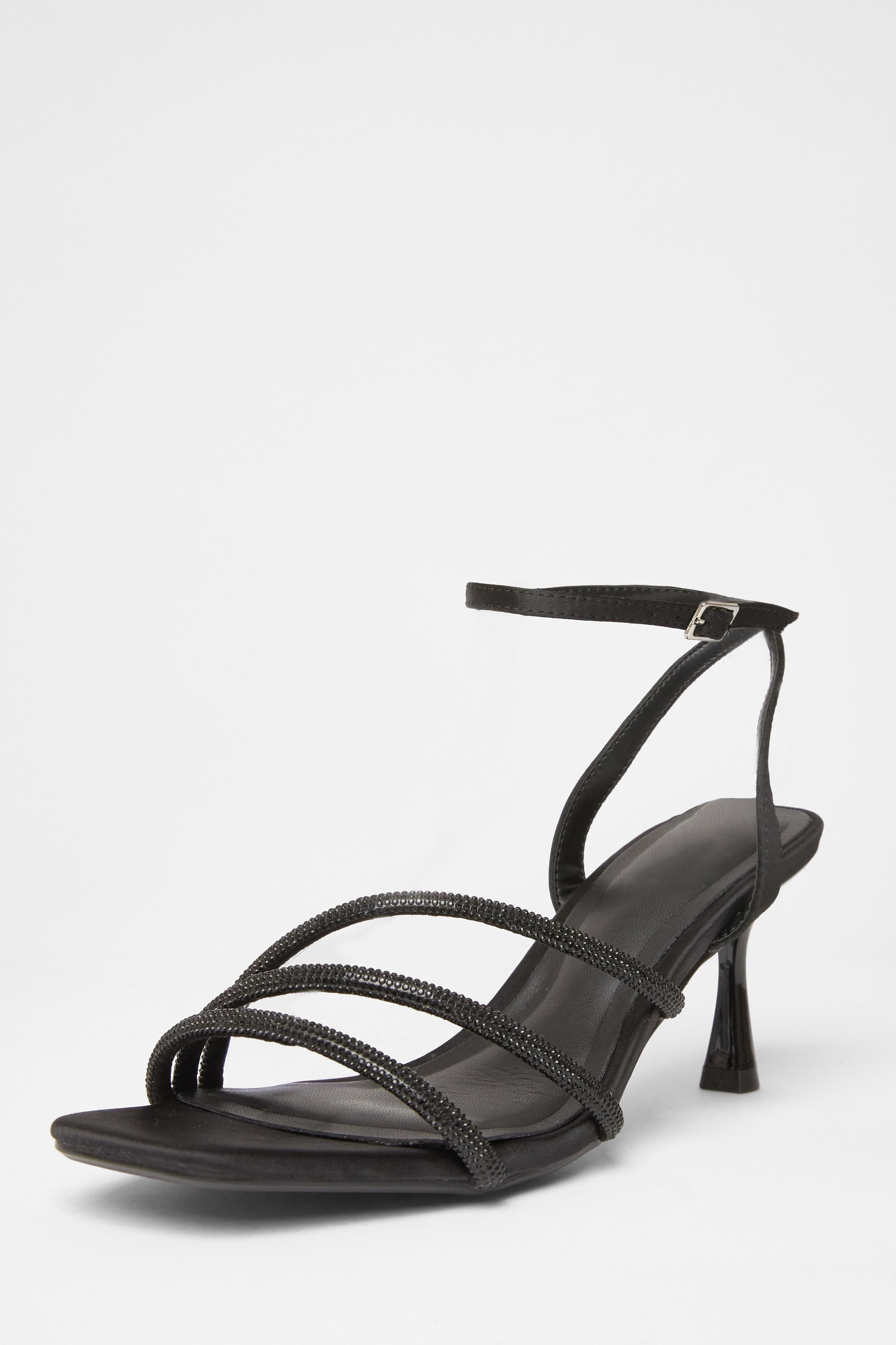 Quiz Black Diamante Strappy Heels image 1